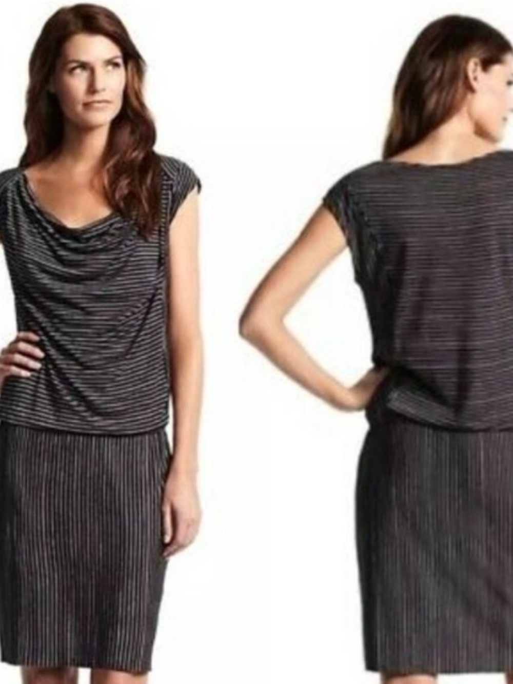 Derek Lam For Design Nation Black & White Striped Cowl Neck Sheath Dress Size L